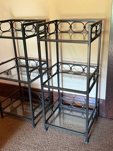 Pair of Petite Metal & Glass 3-Tier Etagere Shelving Unit