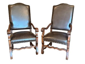 Accent Chairs - Faux Leather & Wood Pair