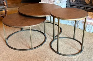 Nesting Tables - Hammered Copper-Tone Round Tables (Lot of 3)