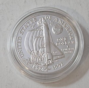 1492-1992 Silver One Dollar Round - US Proof commemorating Columbus Quincentenary. (1 Oz. Round 90% silver)