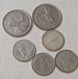 Canadian Silver Coins - (2 quarters, 4 dimes)