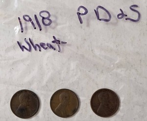 1918P, 1918D, 1918S Wheat Pennies