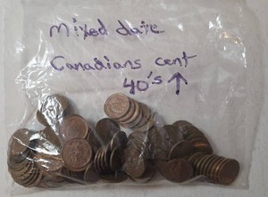 Mixed Date Canadian Cents from 1940s and up.  Bag