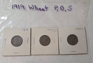 1919P, 1919D, 1919S Wheat Pennies