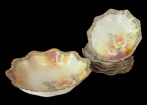 DR - Antique RS Prussia Berry Set Bowl & 6 Plates