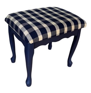 K - Blue & White Gingham Upholstered Vanity Stool