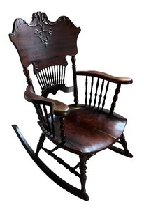 LR - Vintage Carved High-Back Wooden Rocking Chair