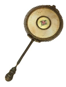 K - Vintage Ornate Filigree Vanity Hand Mirror