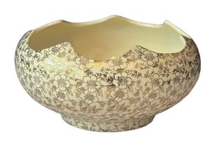 K - Vintage Pioneer Pottery Vase with All Over Metallic 22 Karat Gold Detail
