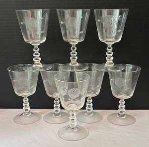 K - Vintage Fostoria Rose Crystal Water Goblets - Lot of 8