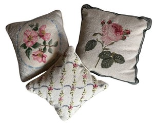 LR - Trio of Vintage Needlepoint Pillows