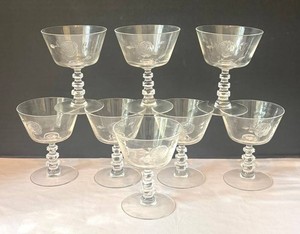 Vintage Fostoria Rose Crystal Champagne  Sherbet Stemware - 8 Glasses