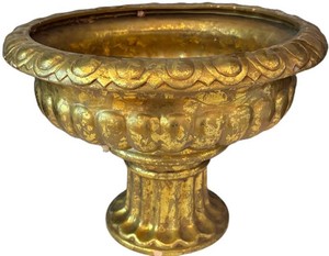 LR - Vintage Gold Tone Pedestal Urn Planter