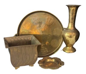 LR - Vintage Brass Vase, Planter, Tray and More