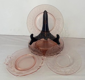 DR - Six Vintage Pink Depression Glass Plates