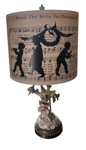 LR - Vintage Table Lamp with I Heard the Bells on Christmas Day Shade