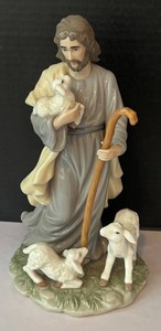 LR - Porcelain Jesus With Lambs Figurine