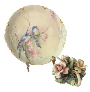 LRK - Vintage Haviland Plate & Italian Floral Candle Holder