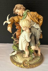 K - Children With Dove Porcelain Sculpture by Giuseppe Cappe