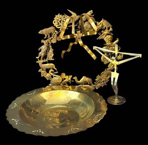 DR - Vintage Brass Wreath, Bowl and Cross