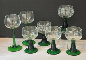 DR - Vintage Luminarc Emerald Stemmed Glasses - Lot of 7