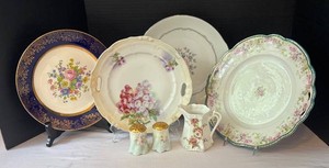 LR - Vintage Porcelain Platters, SaltPepper Shakers and Creamer Pitcher