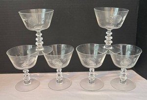 LR - Set of 6 Vintage Fostoria Rose Crystal Champagne Glasses