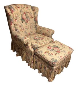 LLR - Vintage Floral Wingback Chair & Ottoman