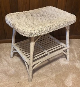 LLR - Vintage White Wicker Side Table