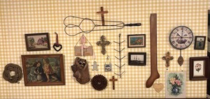 LLR - Vintage Wall Decor Mixed Lot Floral Clock, Framed Prints, Crosses and More