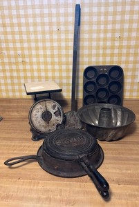 LLR - Vintage Cast Iron Muffin Pan, Scale, Stover Waffle Maker and More