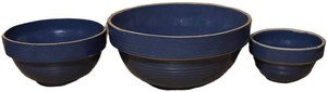 Vintage Trio of Blue Stoneware Nesting Bowls