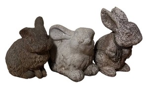 LLR - Trio of Cement Bunny Statues