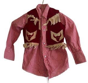 BR3 - Vintage Childrens Western Red Gingham Shirt & Vest Set