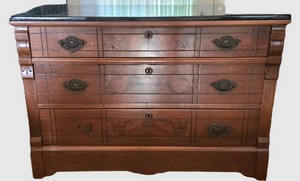 Antique Victorian Eastlake Walnut 3-Drawer Chest with Dark Marble Top