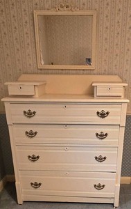 Vintage Dresser With Mirror - Painted Vanity Chest With Ornate Hardware