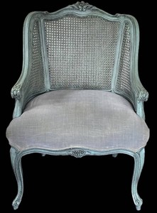 UL-BR3 - Vintage French Cane Back Bergere Chair Pale Green