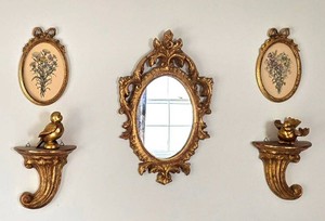UL-BR3 - Vintage Decorative Wall Ensemble Mirror, Plaques, Shelves & Birds