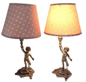 UL-BR3 - Vintage Brass Cherub Table Lamps Pair 15 in Tall
