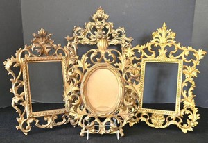 UL-L - Vintage Ornate Picture Frame Set 3 Pieces Oval Frame With Glass