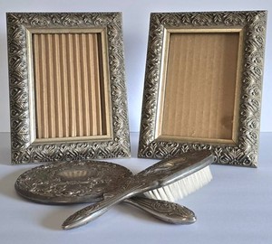 UL-L - Vintage Vanity Set Metal Frames Brush & Mirror (Lot of 4)