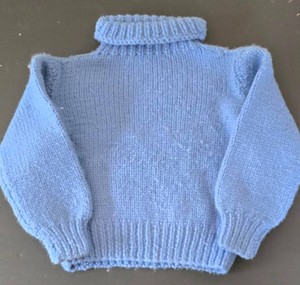 UL-BR3 - Vintage Childs Turtleneck Sweater Handcrafted Blue Cotton Blend