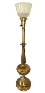 UL-BR3 - Vintage Brass Floor Lamp With Glass Shade