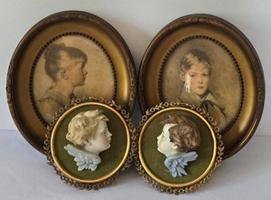 UL-BR3 - Vintage Decorative Plaques - Charlotte, Peter & Cherub Pair (Lot of 4)