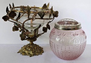 Victorian Brides Basket Pedestal Compote & Rose Bowl Flower Frog Mixed Lot