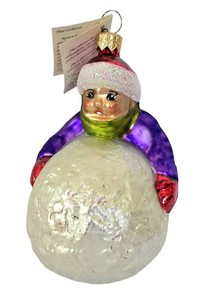 K - Vintage Christopher Radko Snowballing Hand Blown Glass Ornament