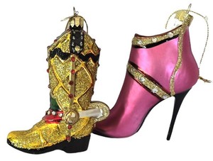 K - Christmas Boot Ornaments Kurt Adler Cowboy Boot & Bootie (Lot of 2)