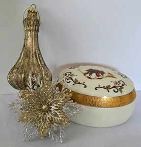 K - Vintage Holiday Decor Mikasa Covered Box & Glass Ornaments