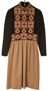UL-BR3 - Vintage Dress Extra Small Black & Tan Embroidered