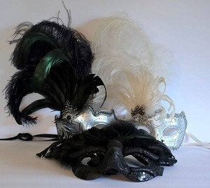 UL-BR1 - Feathered Masquerade Masks (Lot of 3)